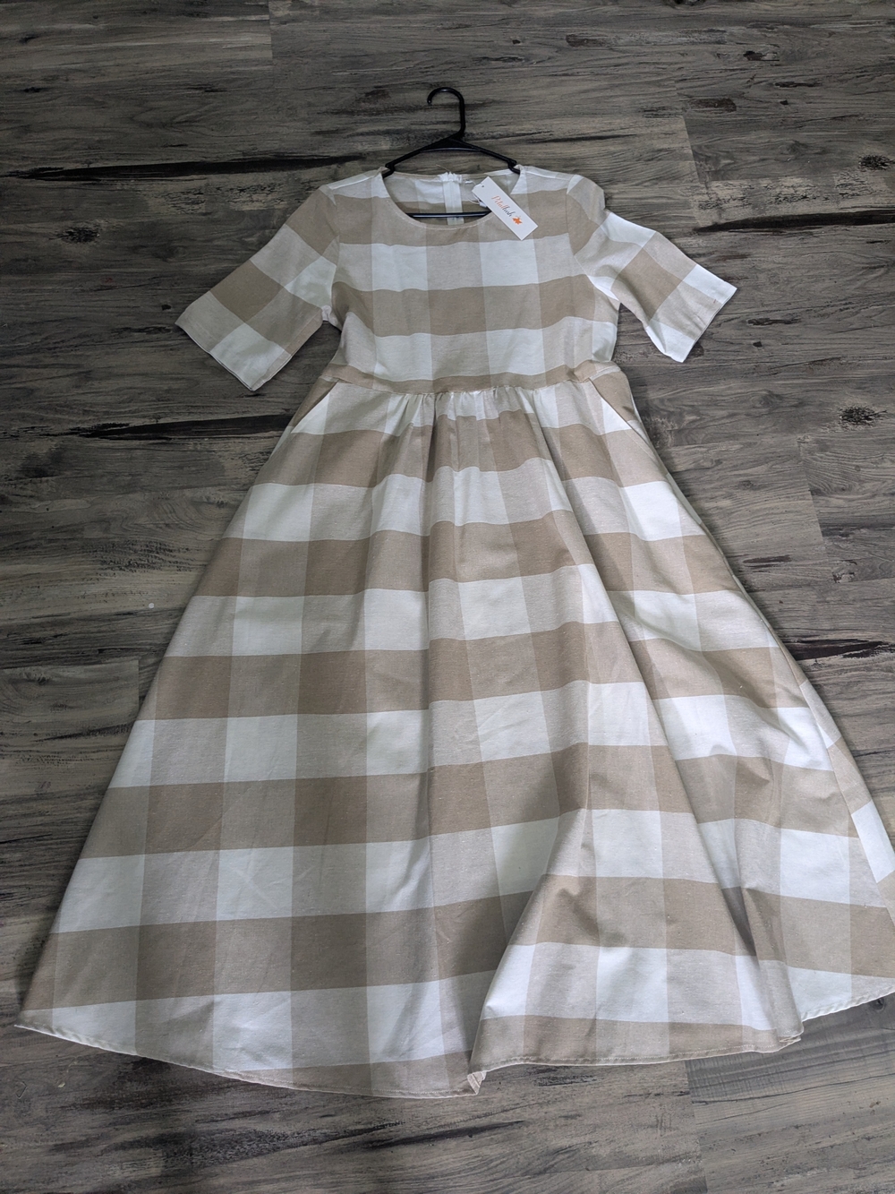 Petallush Beige and White Gingham Midi Dress